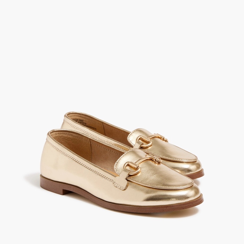 J. Crew Factory Girls Gold Metallic Horse Bit Loafers 13